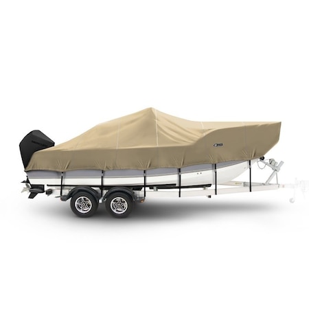 Eevelle Boat Cover BAY BOAT Rounded Bow, Outboard Fits 30ft 6in L up to 120in W Khaki SFCCBR30120B-KHA